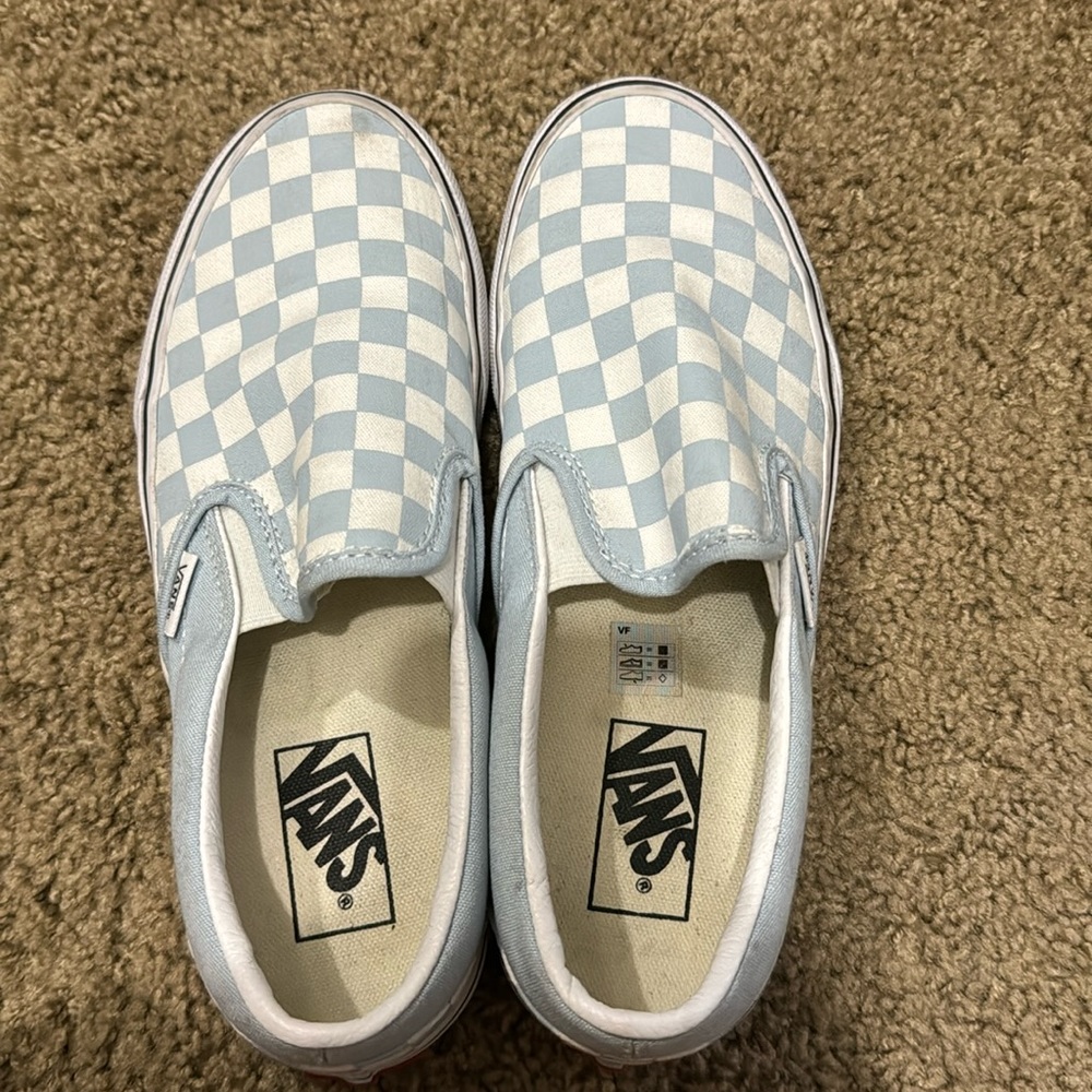 Checkered vans in light blue size 8 in woman size 6.5 for men